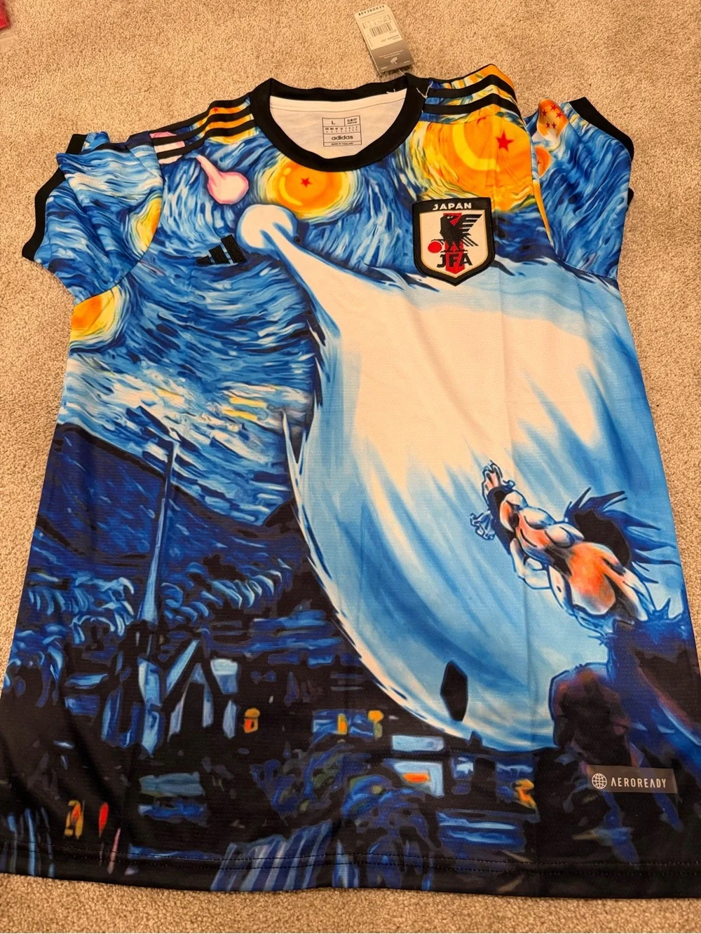 Adidas Japan mens Blue dragon ball Z concept kit slim fit Goku jersey